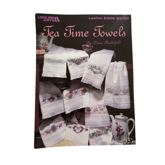 Vintage LEISURE ARTS Tea Time Towels Cross Stitch Leaflet Diane Brakefield - Picture 1 of 3